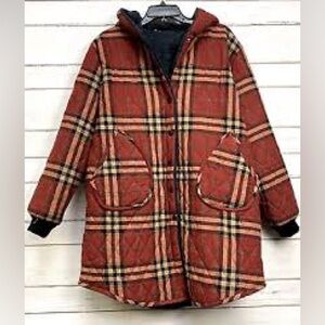 Cellabie Quilted Red and Black Plaid Hooded Jacket in EUC.
